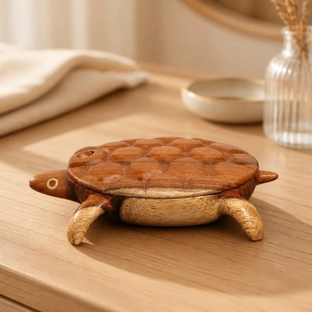 Wood Turtle Shaped Trinket Box Handcrafted Fair Trade  Egypt Dalbergia Sisso